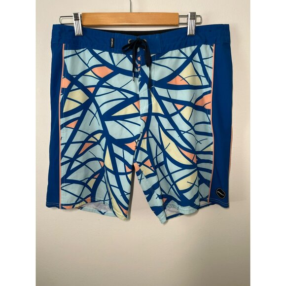 O'Neill Hyperfreak Mens Boardshorts Size 34 Blue Abstract‎ Pattern - Picture 1 of 7